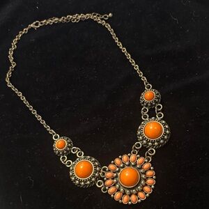 Elegant Orange Cabochon bead Boho Statement Necklace